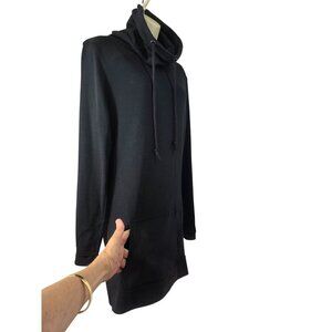 Lily Lottie Long Black Drawstring High Neck Sweatshirt Sz S Kangaroo Pocket NEW